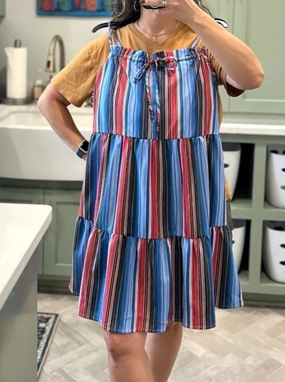 SHEIN Striped Mini Dress in Blue & Red Size XL